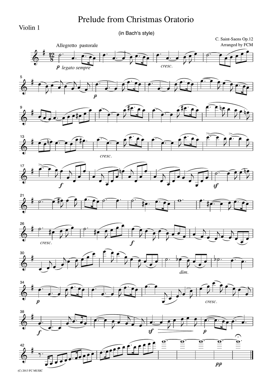 Saint-Saens Prelude from Christmas Oratorio, for string quartet, CH917 String Quartet scores gallery preview page 3