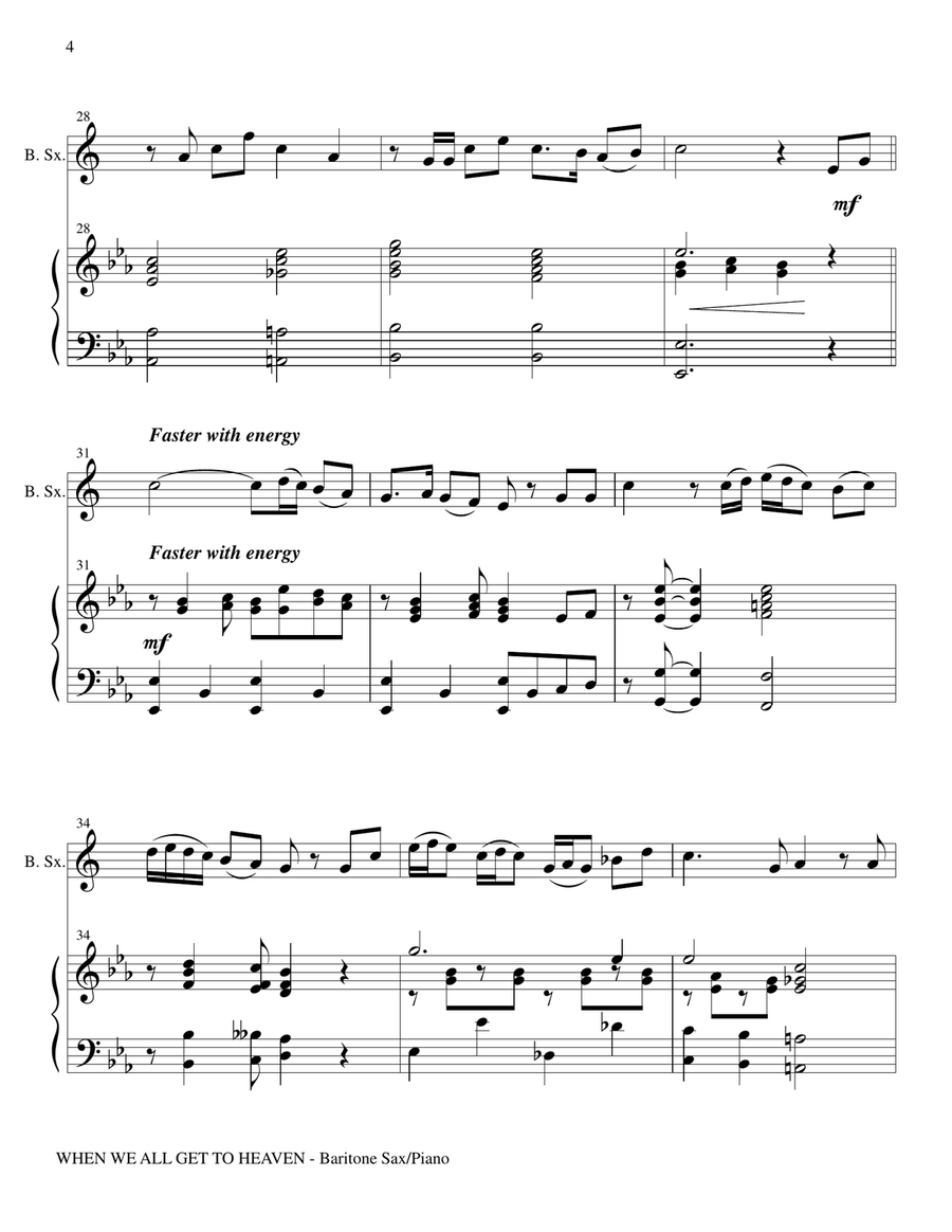 WHEN WE ALL GET TO HEAVEN (Baritone Sax and Piano with Baritone Sax Part) Baritone Saxophone scores gallery preview page 5