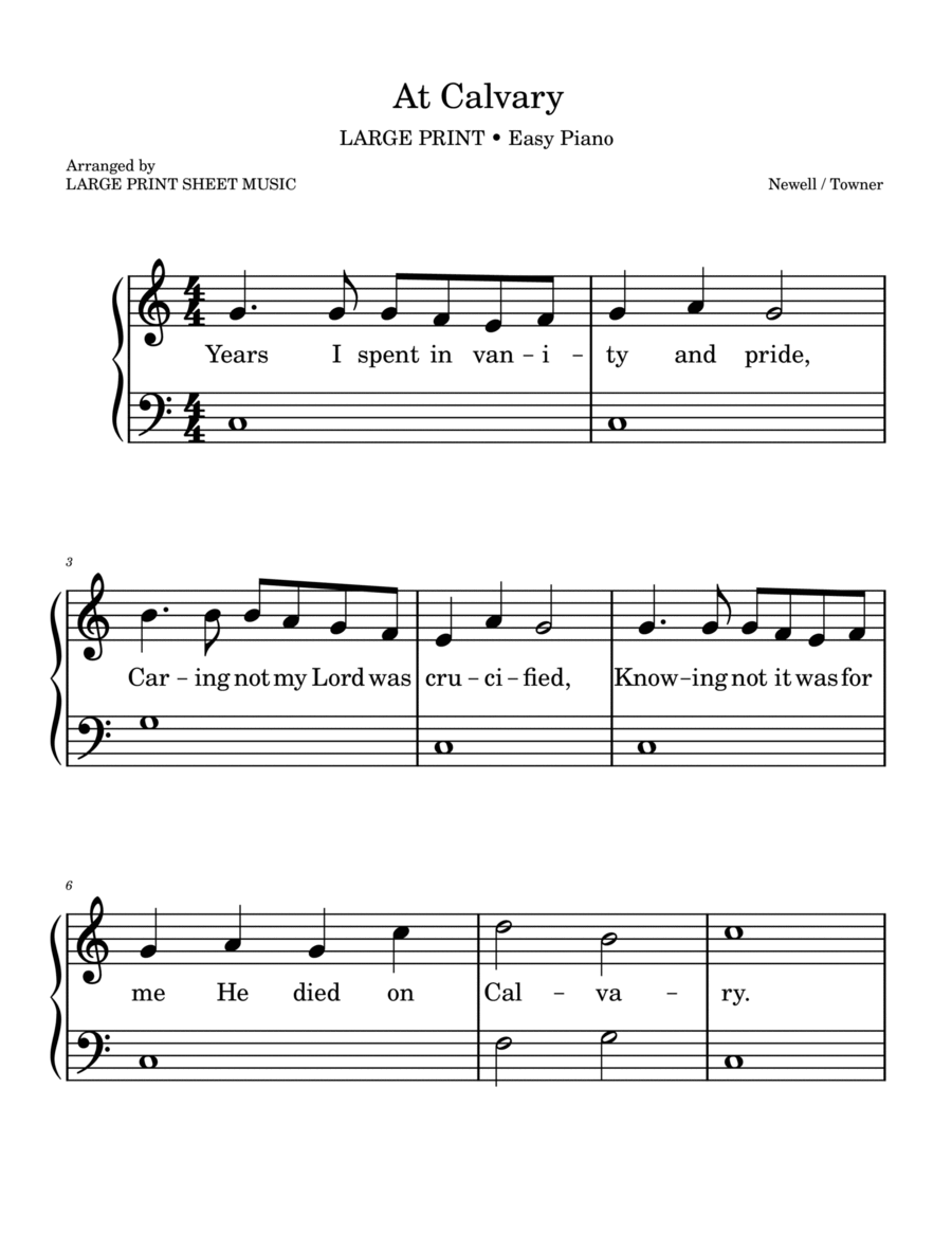 At Calvary | LARGE PRINT | Praise and Worship Hymn | Easy Piano image number null