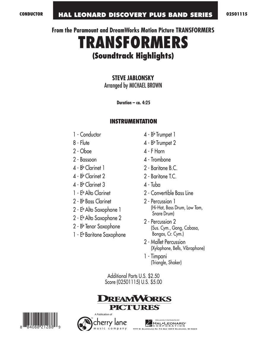 Transformers Soundtrack Highlights - Full Score Concert Band scores gallery preview page 1