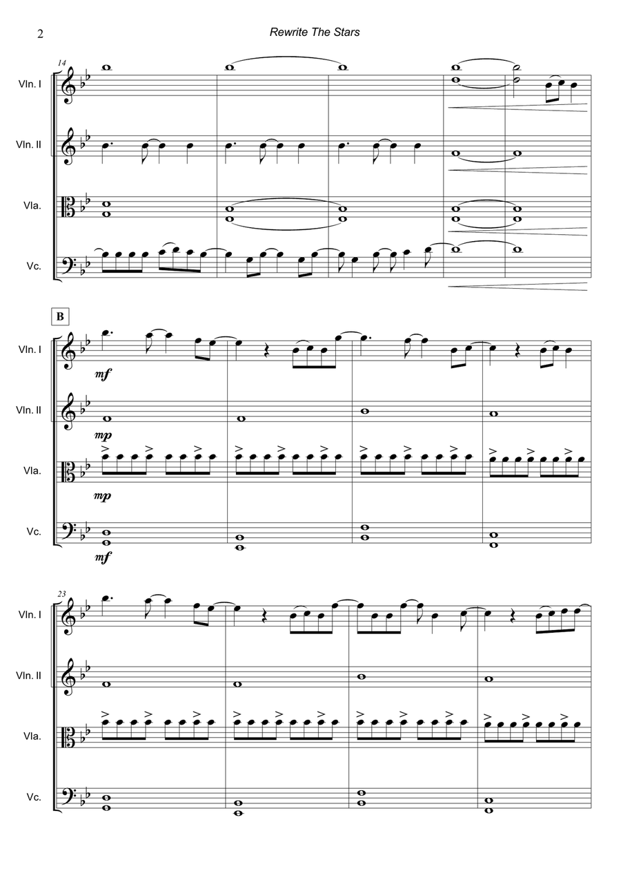 Rewrite The Stars String Quartet scores gallery preview page 4