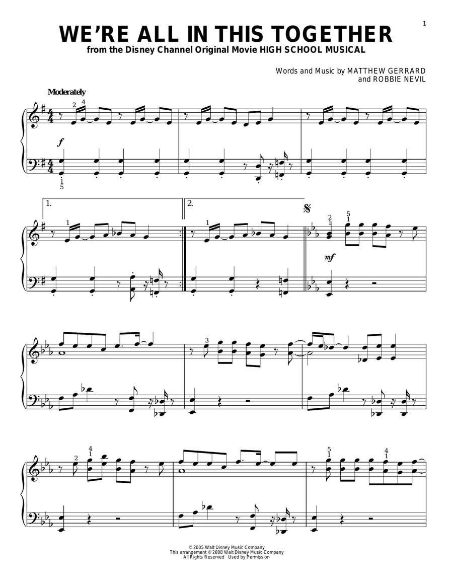 We're All In This Together (from High School Musical) Piano Solo scores gallery preview page 1