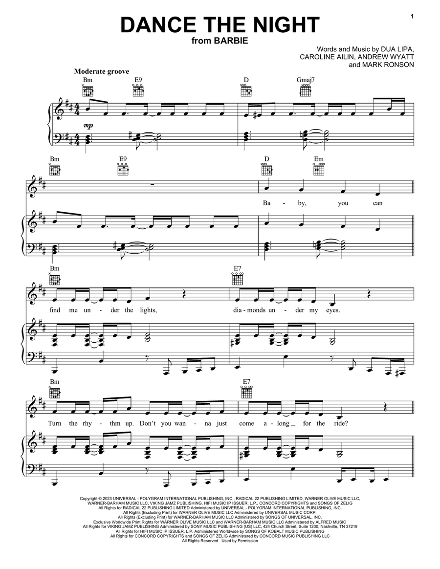 Dance The Night (from Barbie The Album) Piano, Vocal, Guitar scores gallery preview page 1