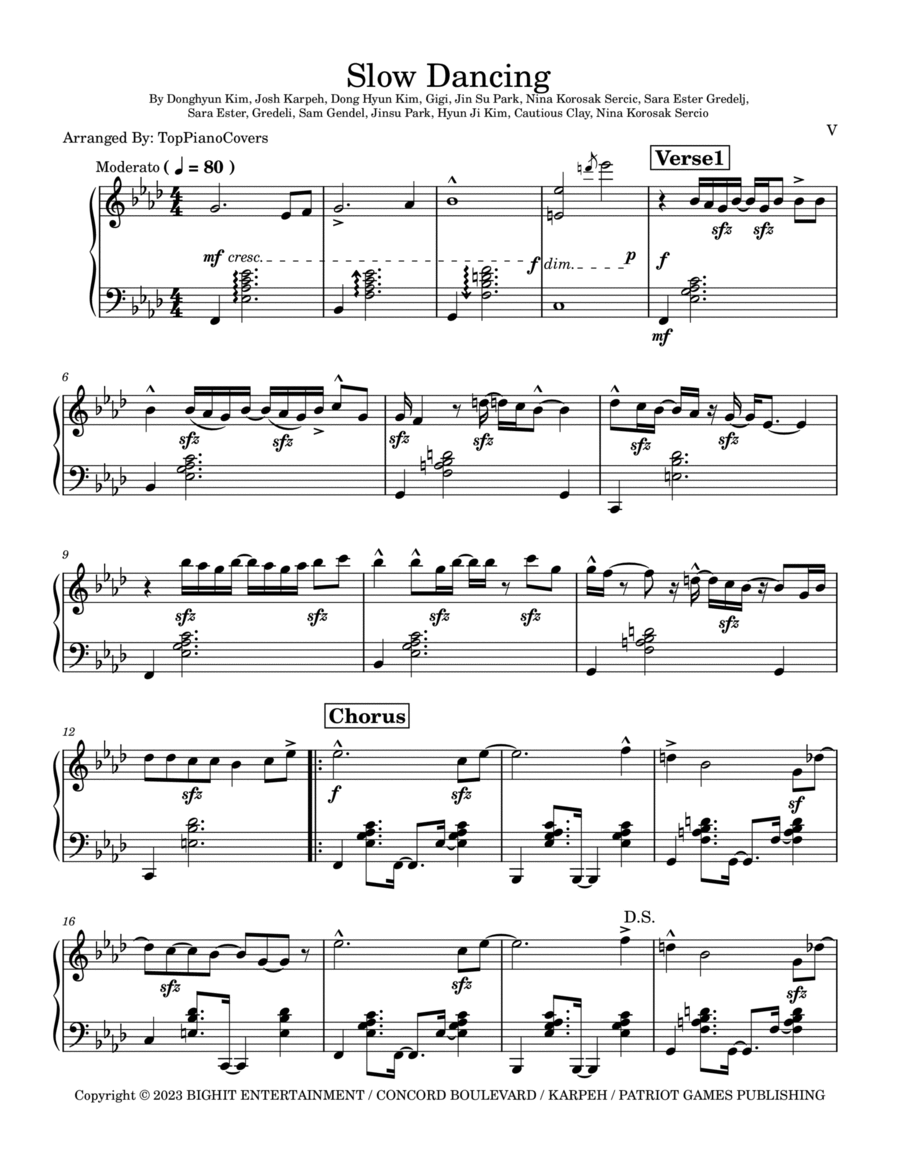 Slow Dancing Slow Dancing Piano Solo scores gallery preview page 1