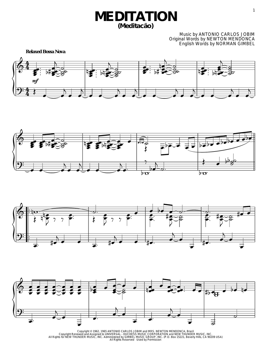 Meditation (Meditacao) Piano Solo scores gallery preview page 1
