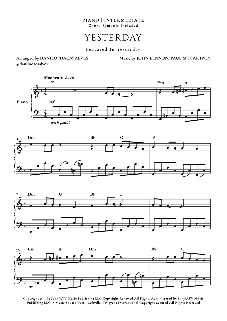 Yesterday Piano Solo scores gallery preview page 1