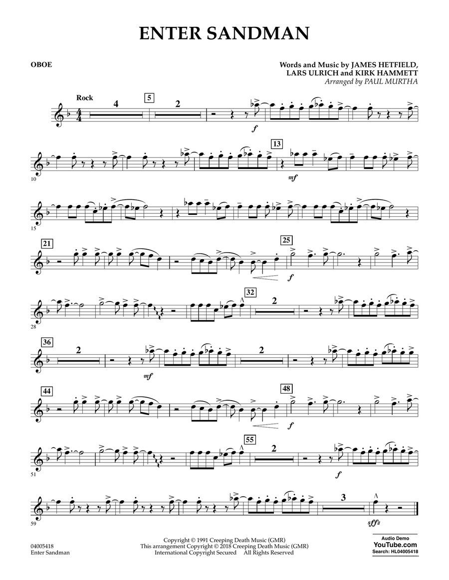 Enter Sandman - Oboe Concert Band scores gallery preview page 1