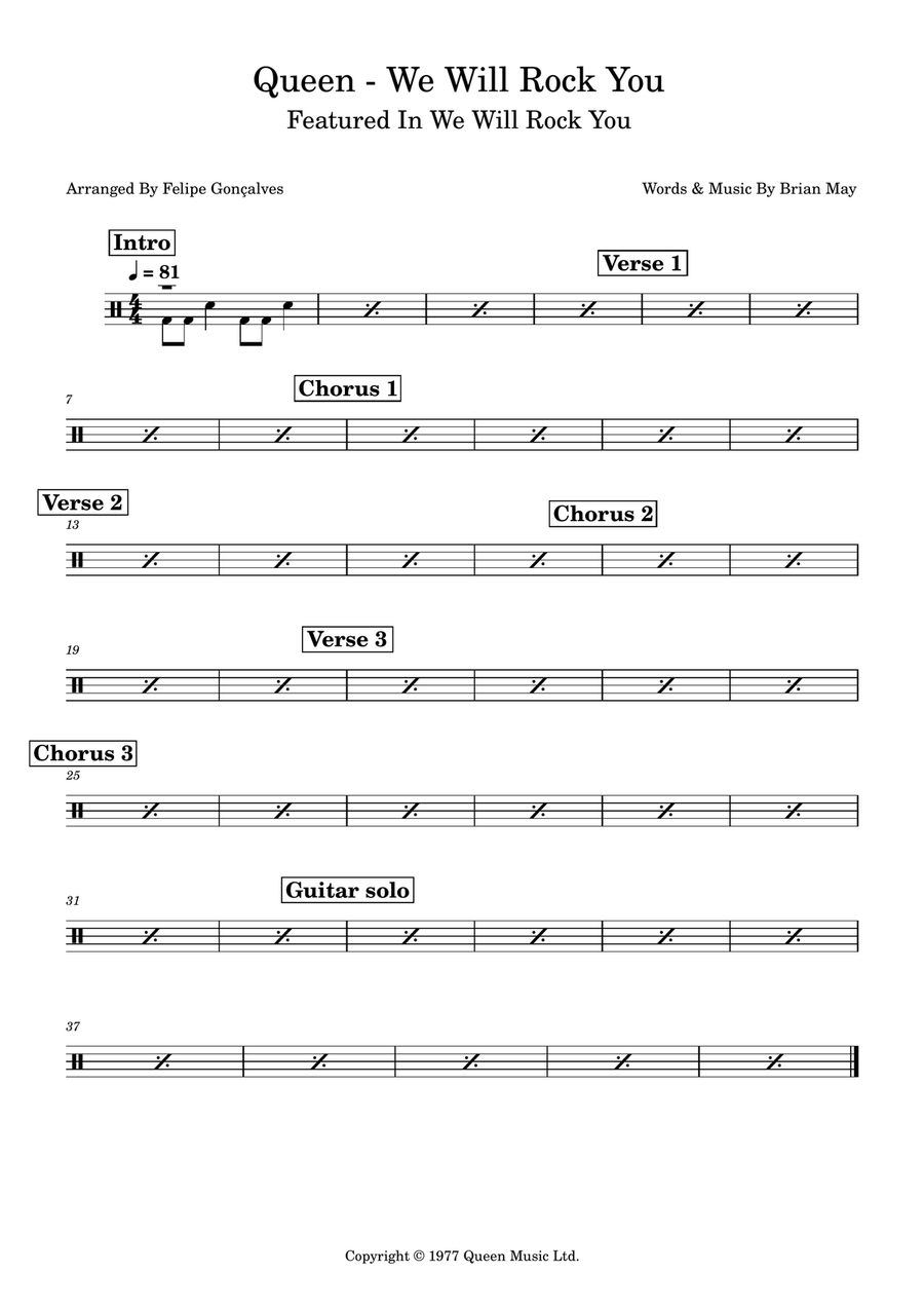 We Will Rock You We Will Rock You Drum Set scores gallery preview page 1