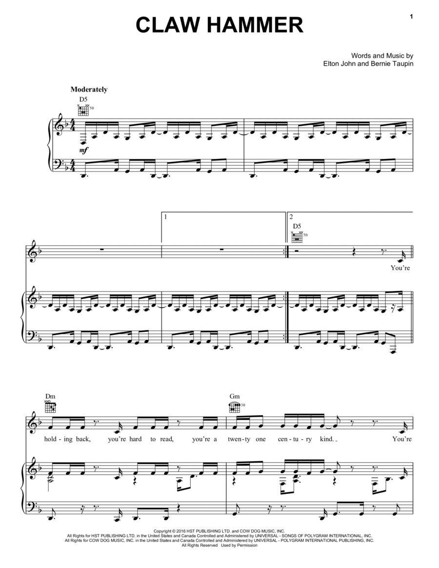 Claw Hammer Piano, Vocal, Guitar scores gallery preview page 1