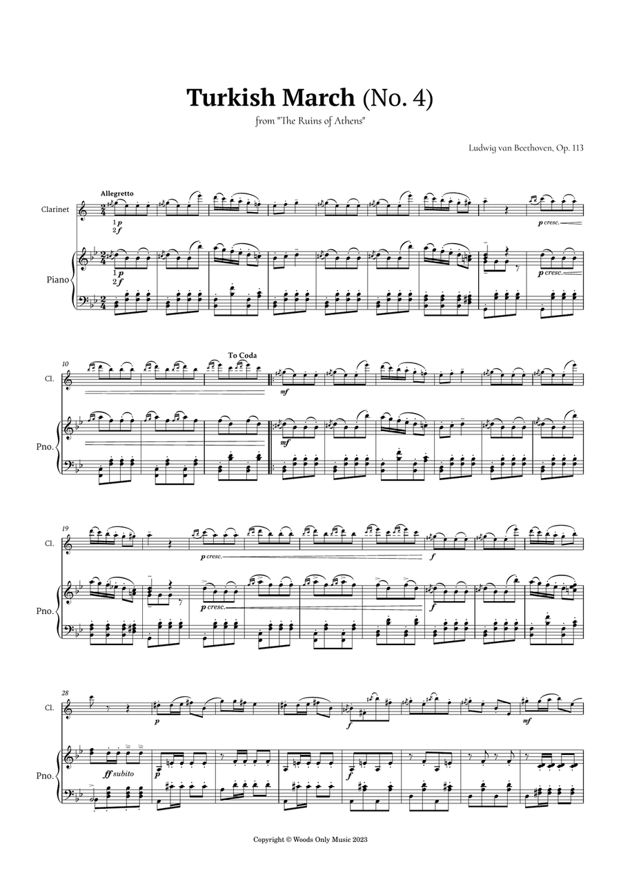 Turkish March by Beethoven for Clarinet and Piano B-Flat Clarinet scores gallery preview page 2