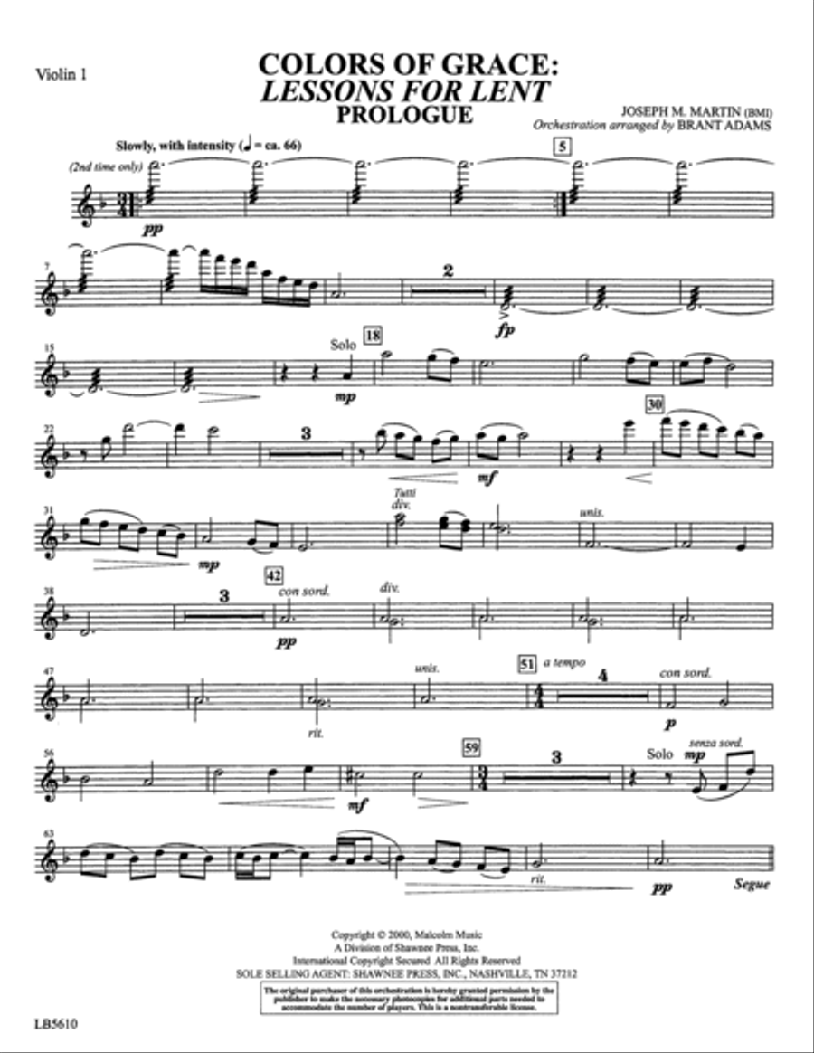 Colors of Grace - Lessons for Lent (New Edition) (Orchestra Accompaniment) - Violin 1 Choir scores gallery preview page 2