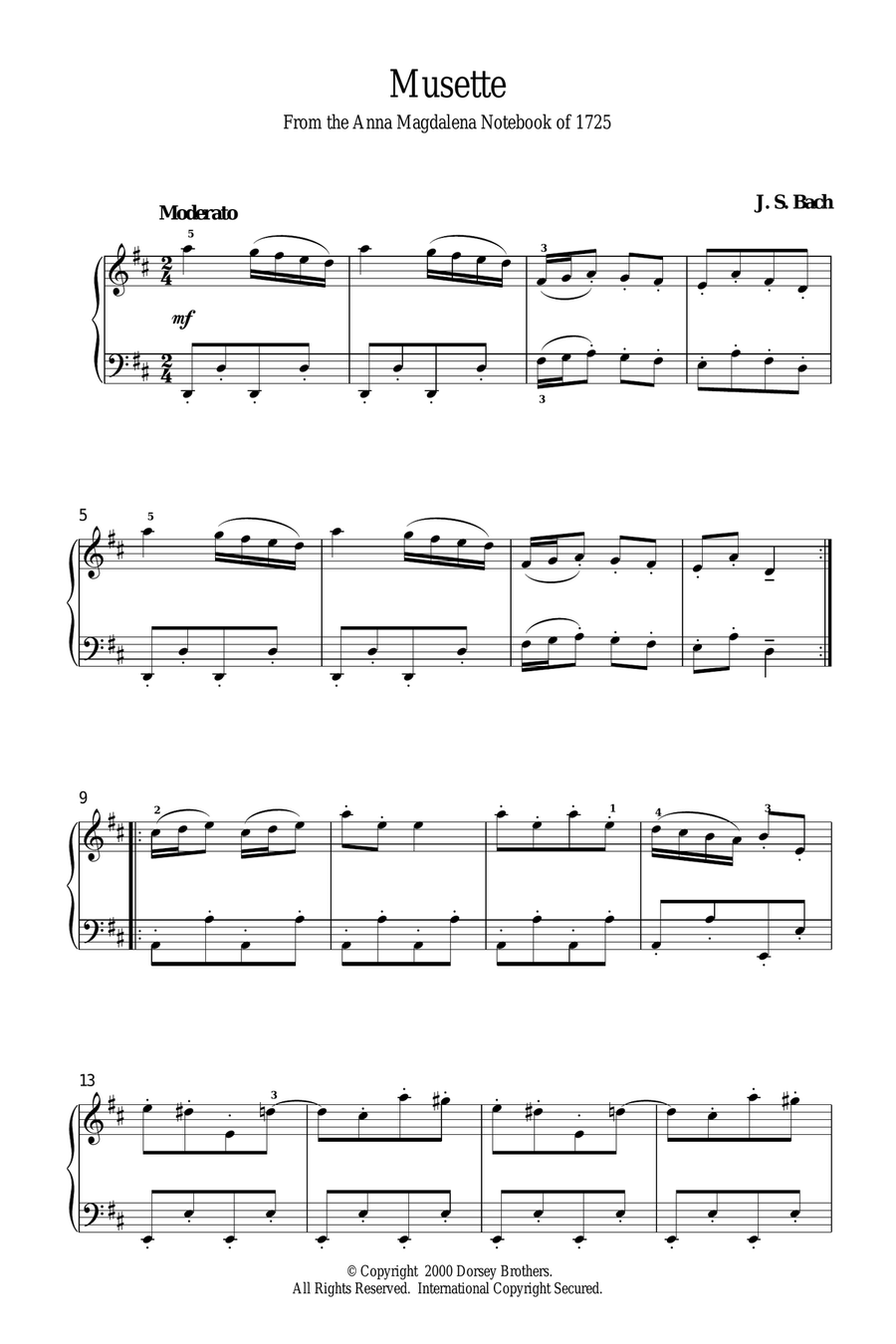 Musette In D Major, BWV App. 126 Piano Solo scores gallery preview page 1