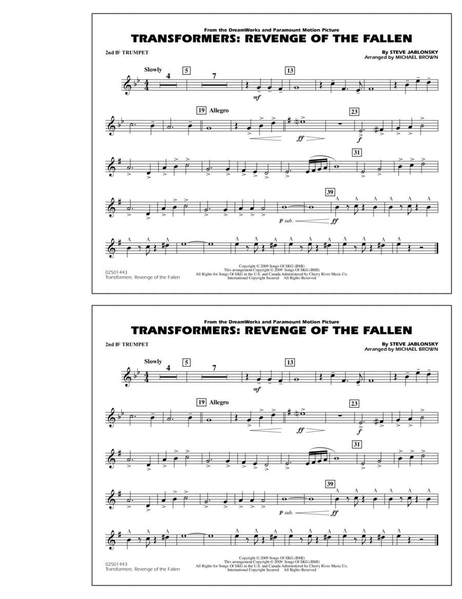 Transformers: Revenge Of The Fallen - 2nd Bb Trumpet Marching Band scores gallery preview page 1