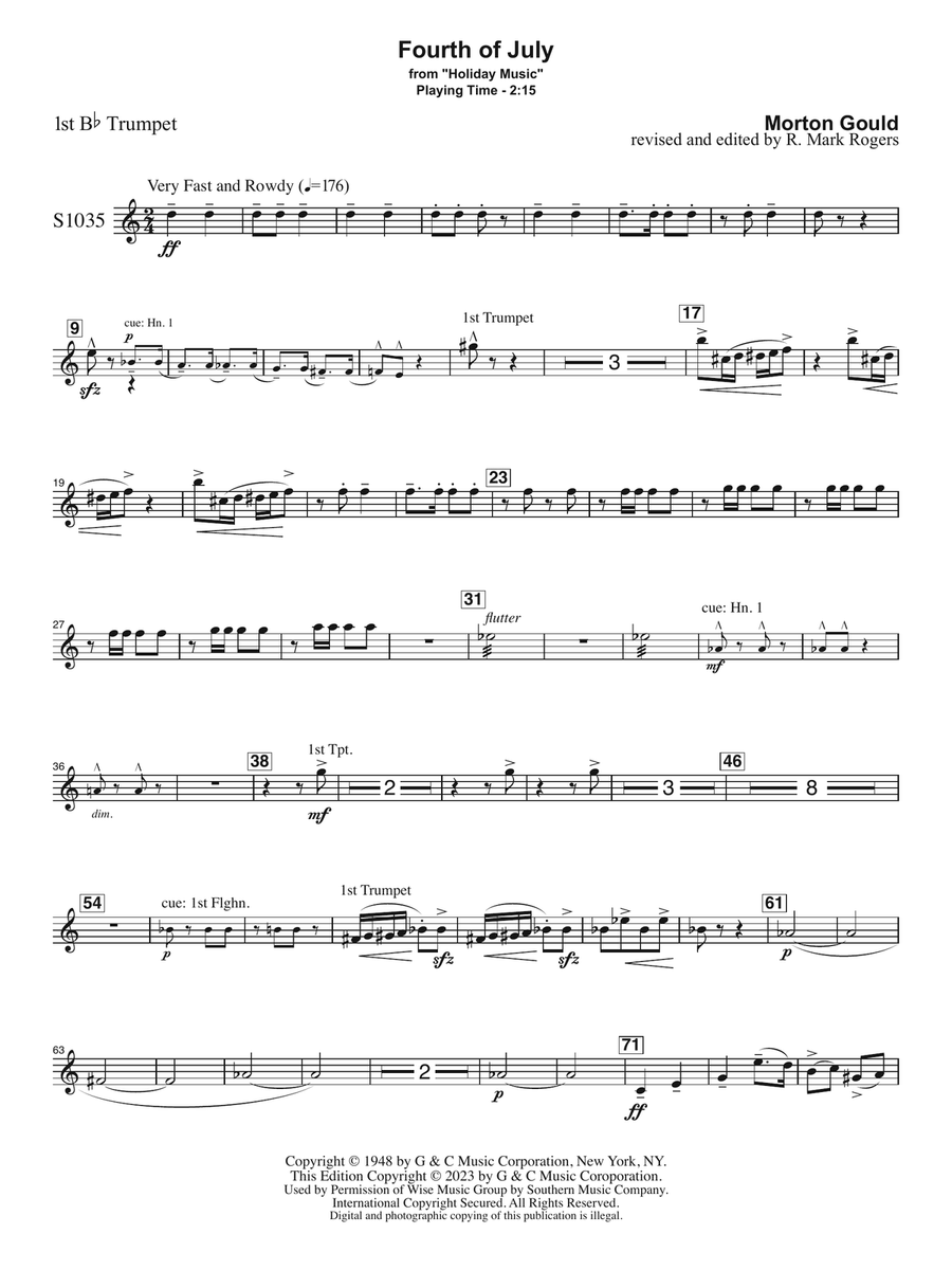Fourth of July (arr. R. Mark Rogers) - Trumpet 1 Concert Band scores gallery preview page 1