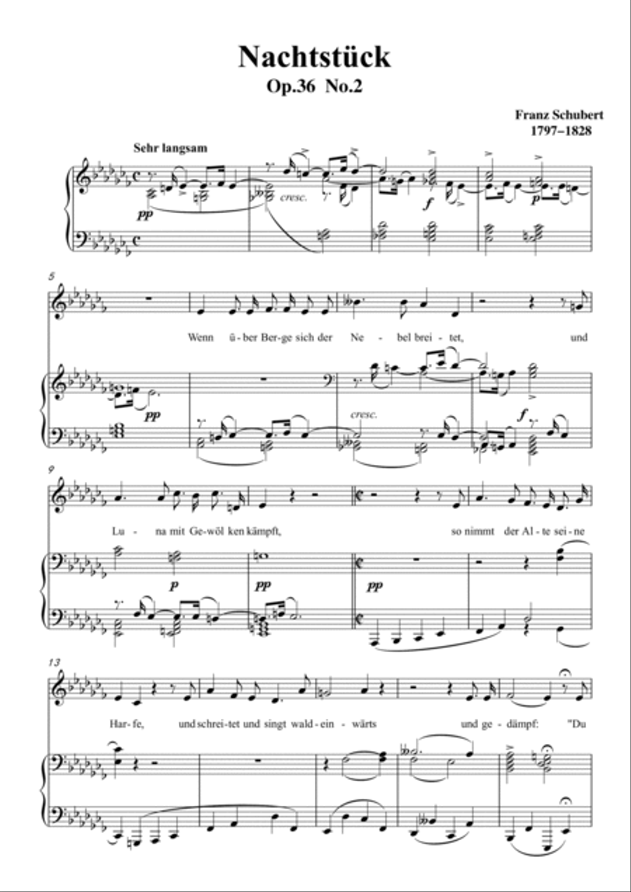 Schubert-Nachtstück,Op.36 No.2 in #G minor,for Vocal and Piano Voice scores gallery preview page 2