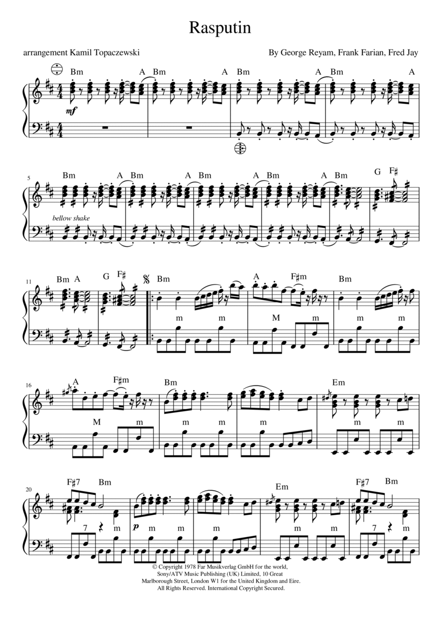 Rasputin Accordion scores gallery preview page 1