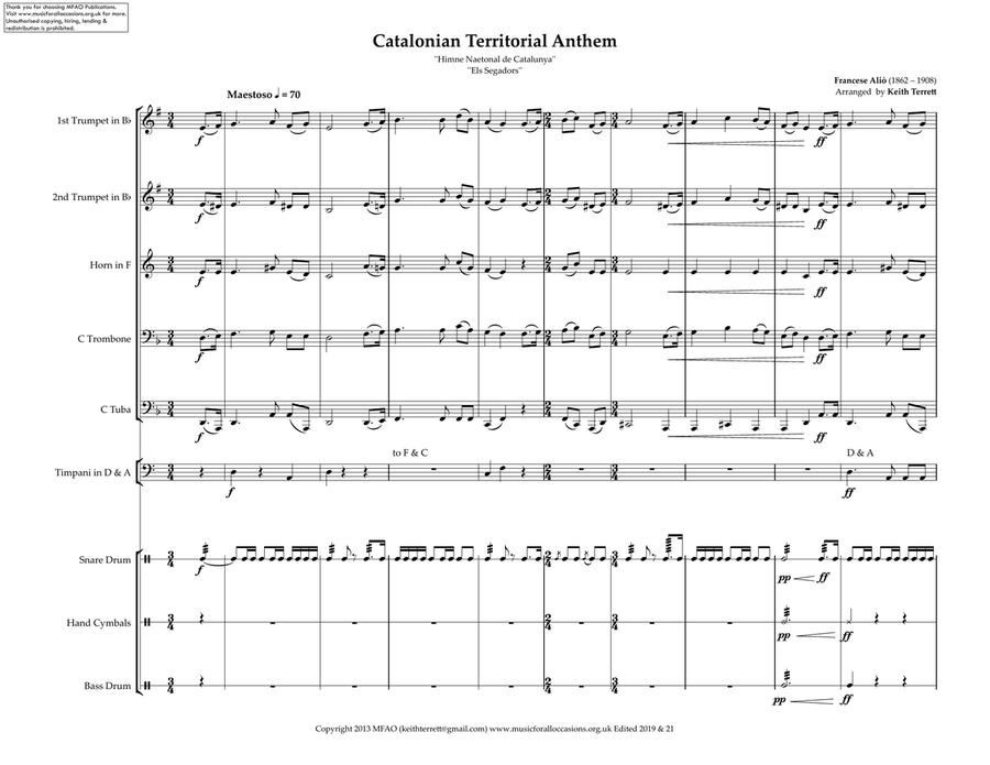 Catalonian Territorial Anthem ( Els Segadors) for Brass Quintet (World National Anthem Series) Brass Quintet scores gallery preview page 2