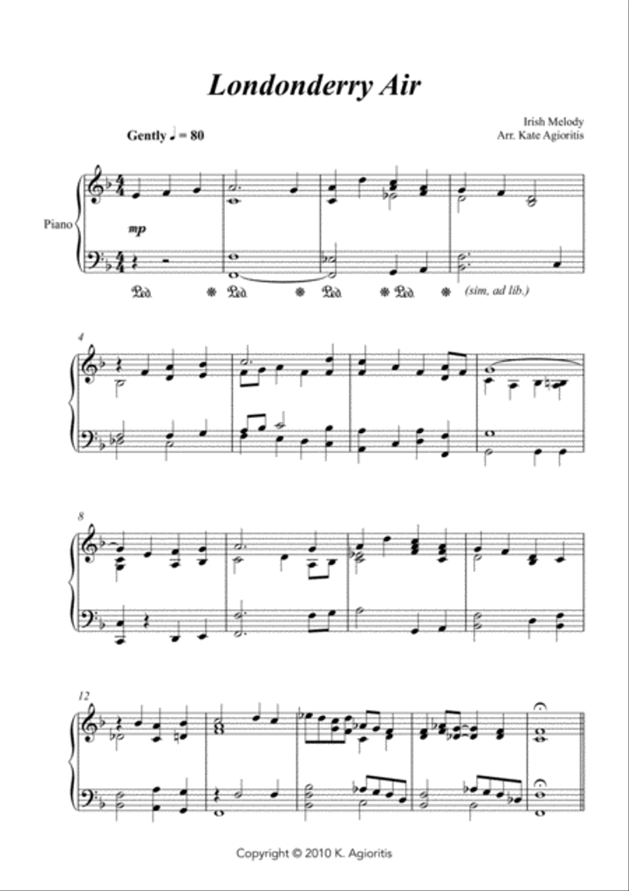 Londonderry Air (Danny Boy) - Jazz Arrangement for Solo Piano image number null