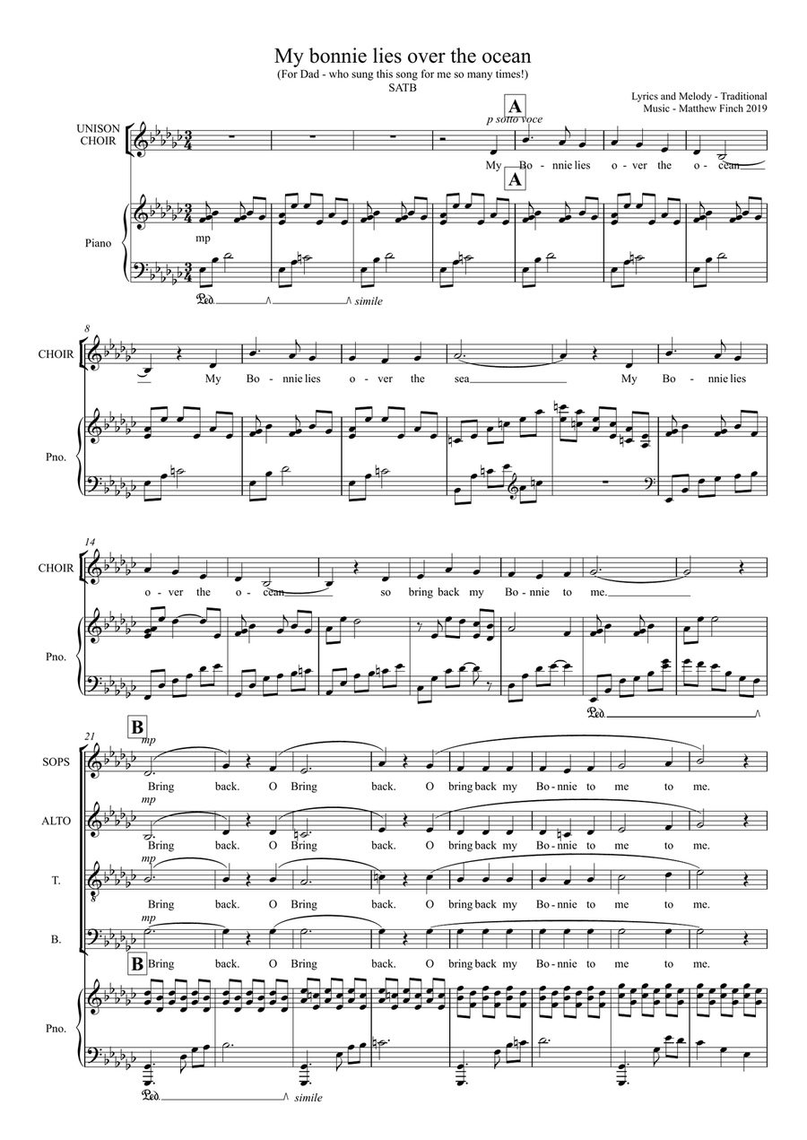 My Bonnie lies over the Ocean 4-Part scores gallery preview page 1