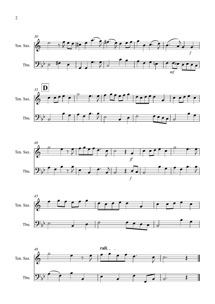 Prelude from Te Deum for Tenor Saxophone and Trombone Duet Trombone Duet scores gallery preview page 2