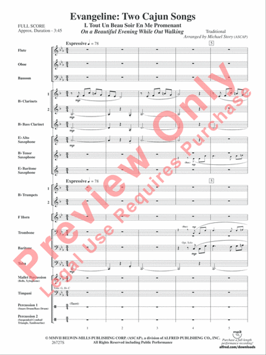 Evangeline: Two Cajun Songs Concert Band scores gallery preview page 4