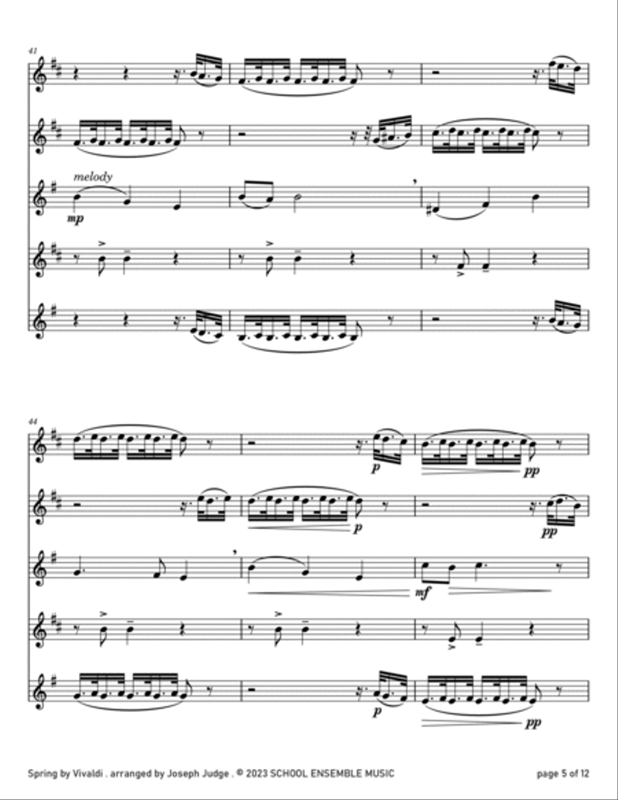 Spring by Vivaldi for Saxophone Quartet in Schools Saxophone Quartet scores gallery preview page 5