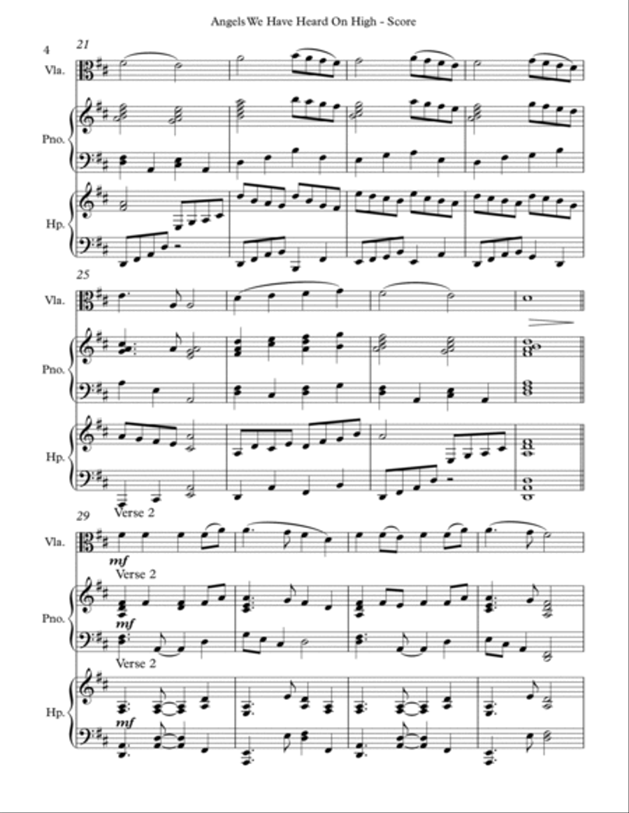 Angels We Have Heard On High, Trio for Viola, Pedal Harp and Piano