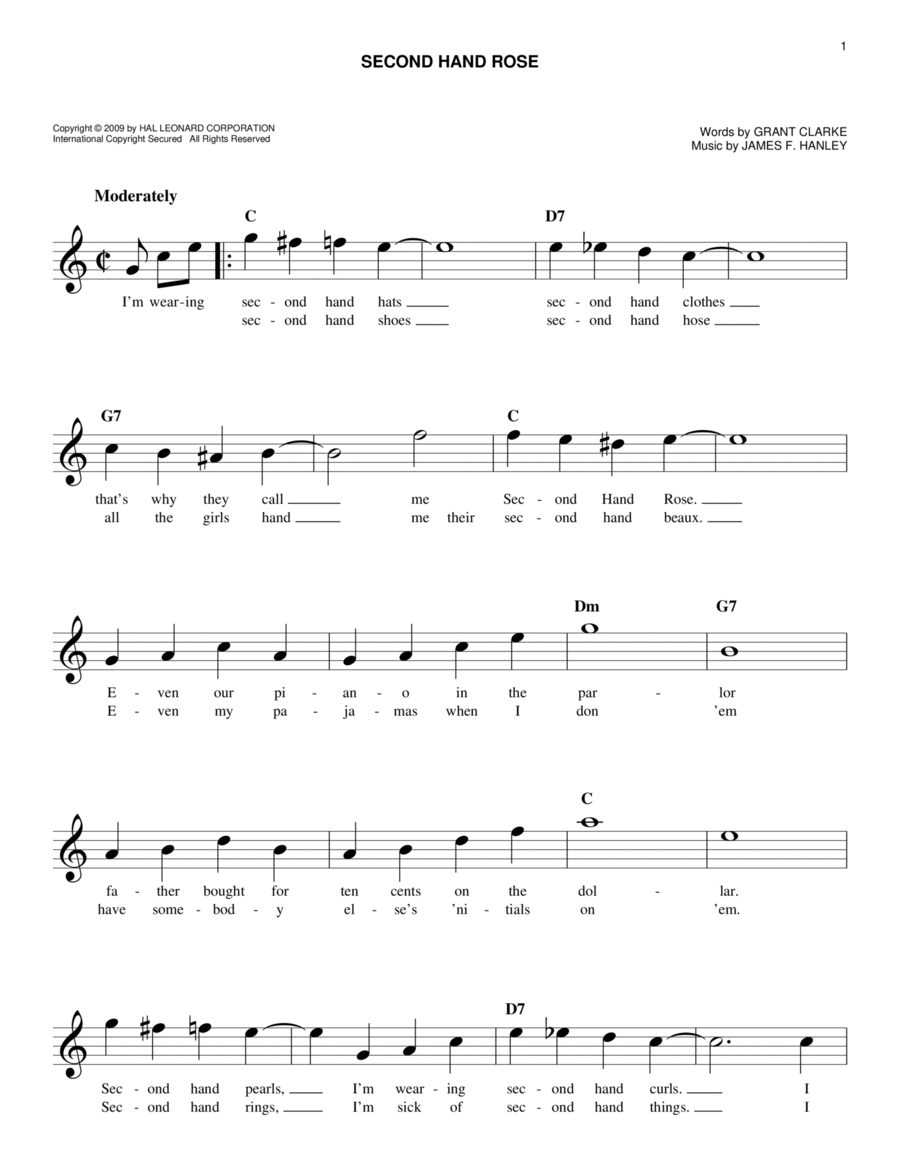 Second Hand Rose Second Hand Rose Piano scores gallery preview page 1