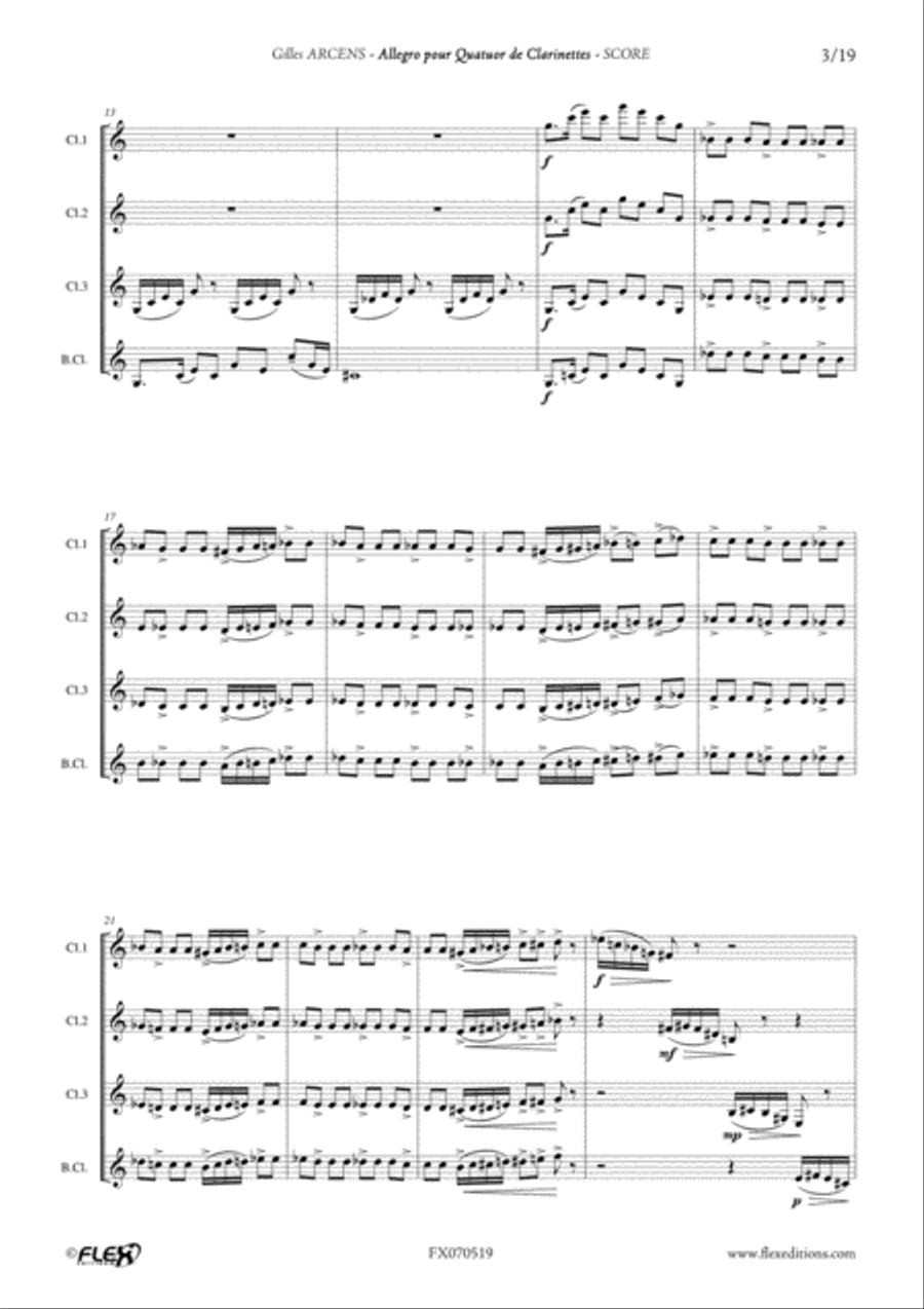 Allegro For Clarinet Quartet Clarinet Quartet scores gallery preview page 3