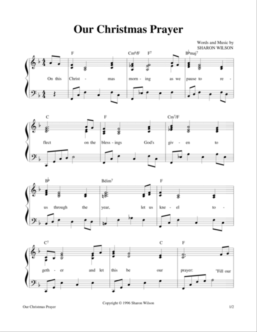Our Christmas Prayer Our Christmas Prayer Piano, Vocal, Guitar scores gallery preview page 1