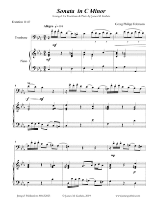 Book cover for Telemann: Sonata in C Minor for Trombone & Piano