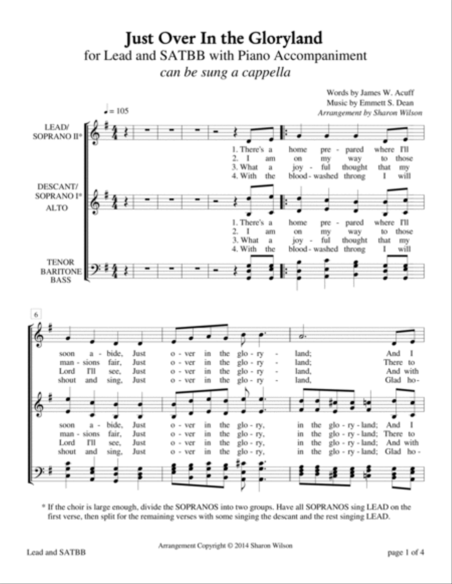 Just Over In the Gloryland - Congregational Set (for Lead, SATBB choir, Piano, and Ensemble) Choir scores gallery preview page 5