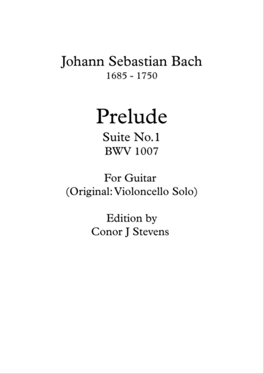 Suite No.1 Prelude BWV 1007 For Guitar Classical Guitar scores gallery preview page 1