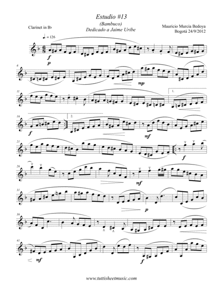 Etude #13 (Bambuco) for solo clarinet (piano chord chart) image number null