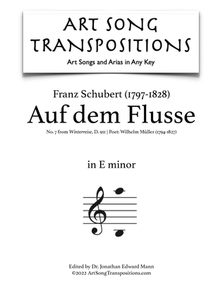 Book cover for SCHUBERT: Auf dem Flusse, D. 911 no. 7 (transposed to E minor)