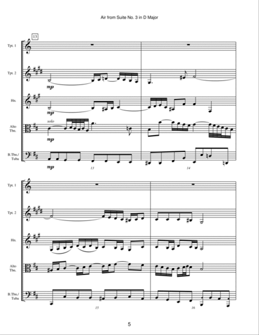 Air on a G String (Air from Suite No. 3 in D Major) Brass Ensemble scores gallery preview page 5