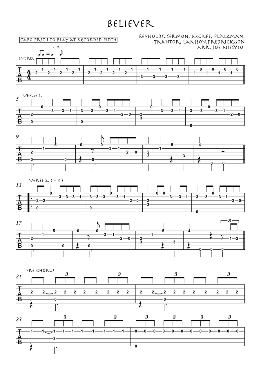 Believer Guitar Tablature scores gallery preview page 2