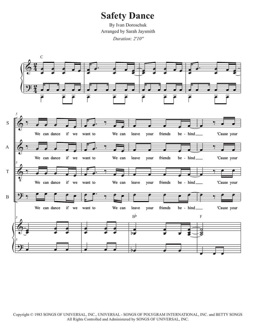The Safety Dance 4-Part scores gallery preview page 1