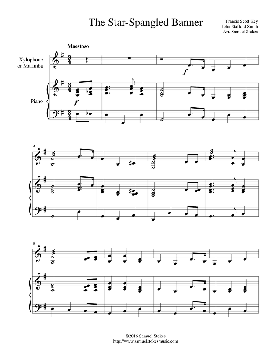The Star-Spangled Banner - for xylophone/marimba and piano Piano scores gallery preview page 1