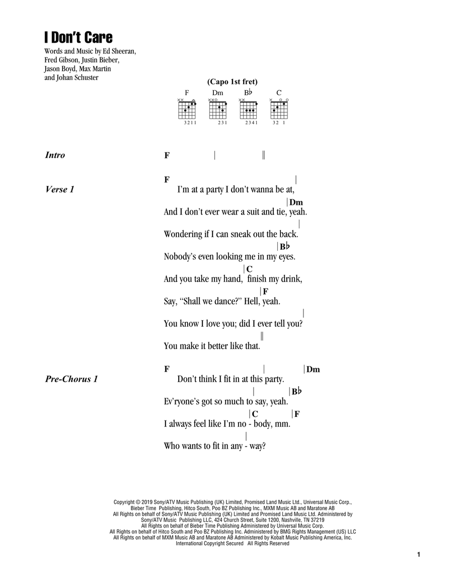 I Don't Care Acoustic Guitar - Digital Sheet Music