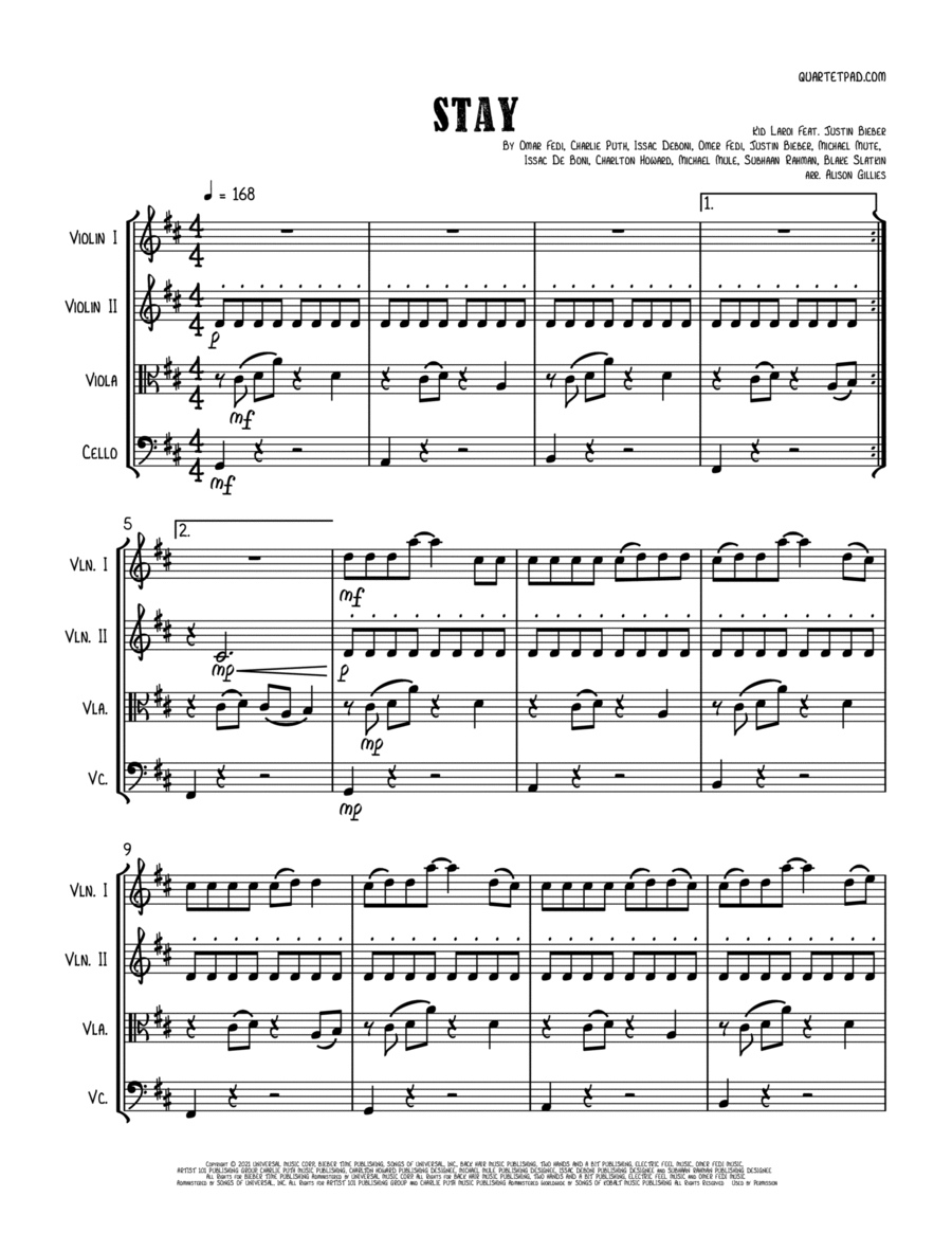 Stay String Quartet scores gallery preview page 1