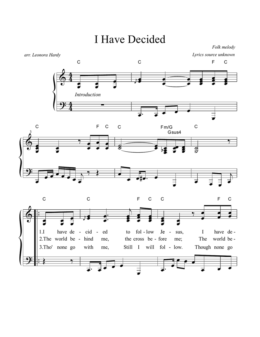 I Have Decided to Follow Jesus Piano, Vocal scores gallery preview page 1