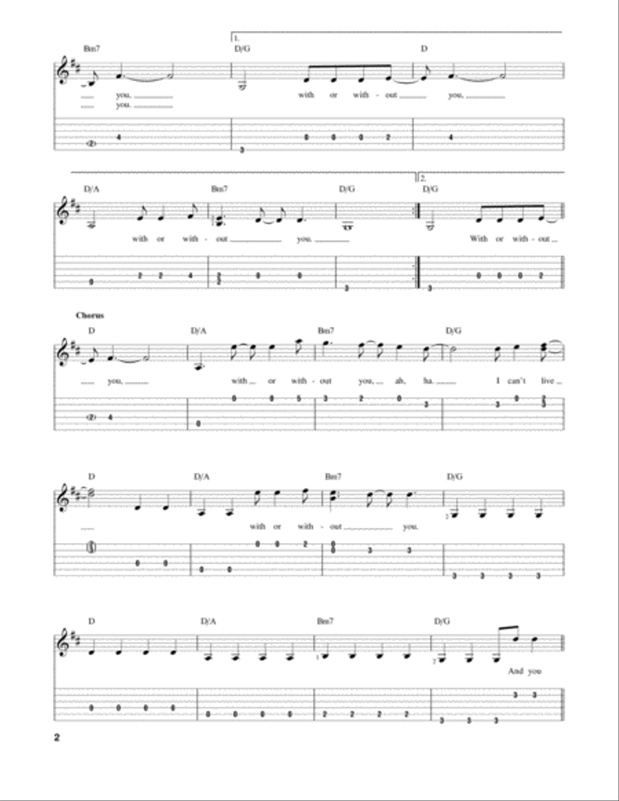 With Or Without You Acoustic Guitar scores gallery preview page 2