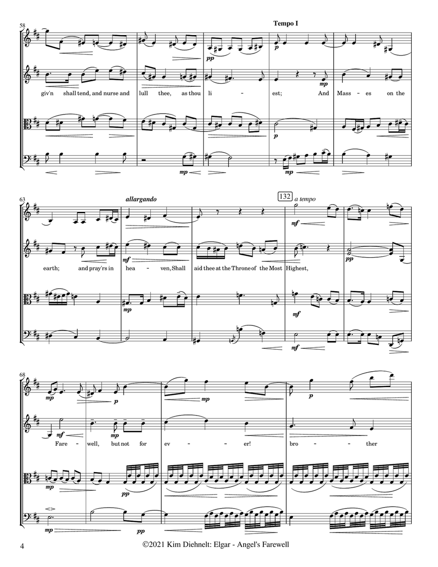 Elgar: Angel’s Farewell (Arr. Diehnelt, for String Quartet) String Quartet scores gallery preview page 5