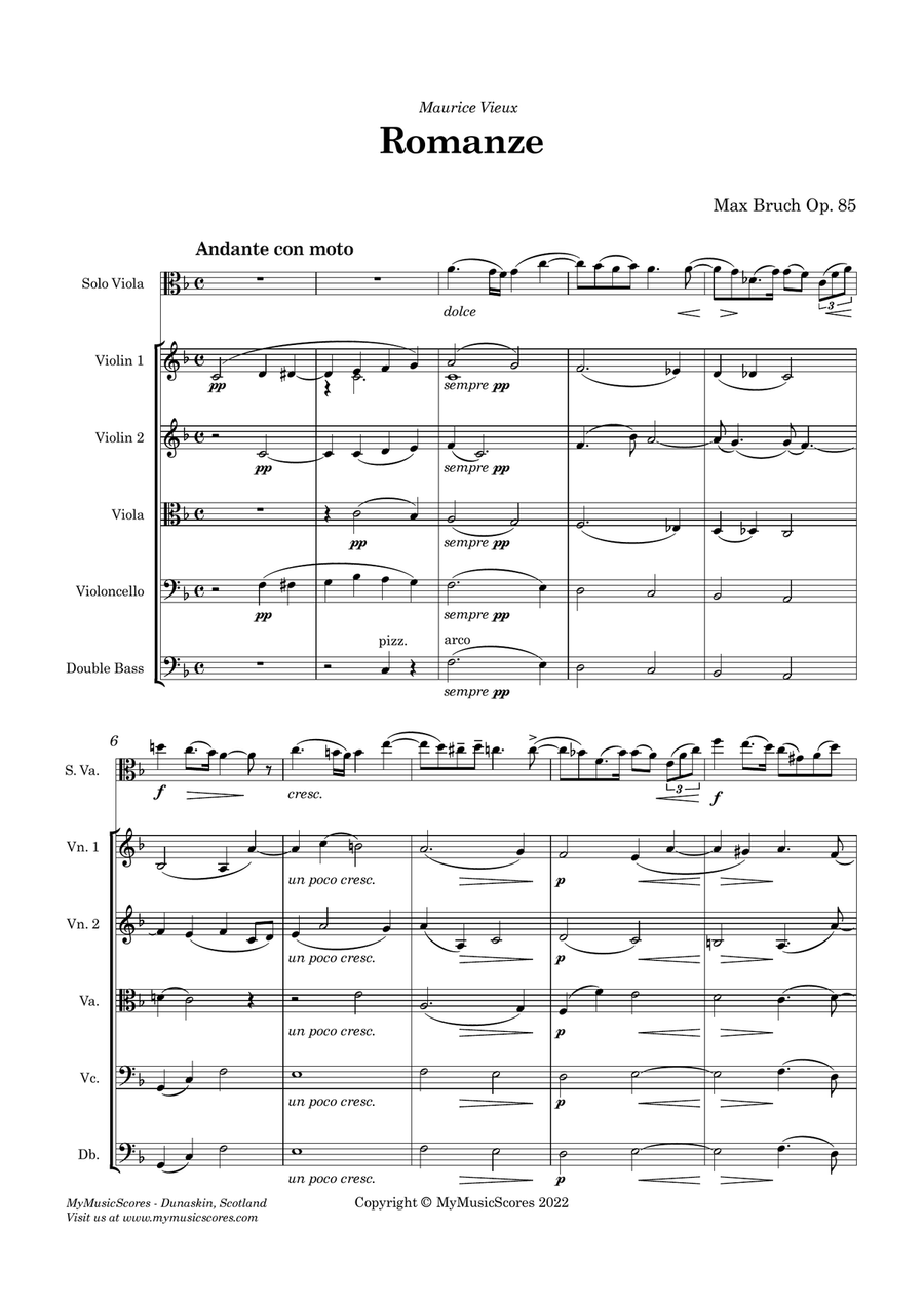 Bruch Romance for Viola and String Orchestra Op.85 String Orchestra scores gallery preview page 2