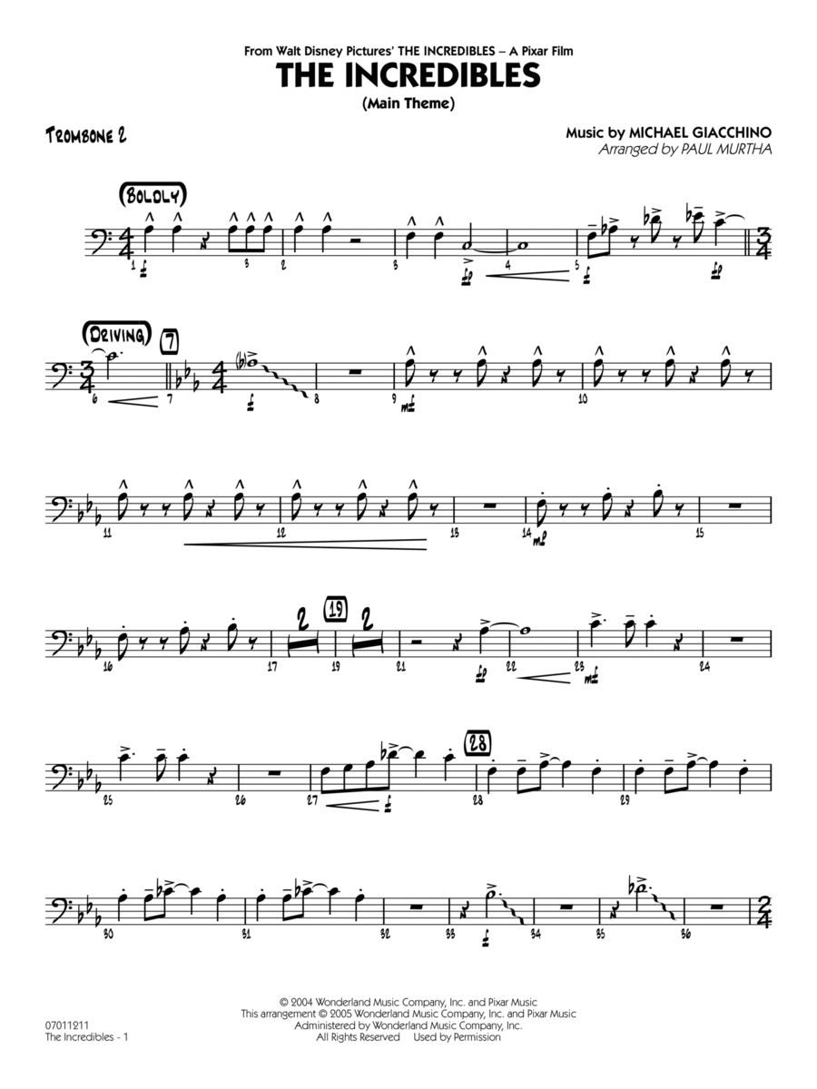 The Incredibles (arr. Paul Murtha) - Trombone 2