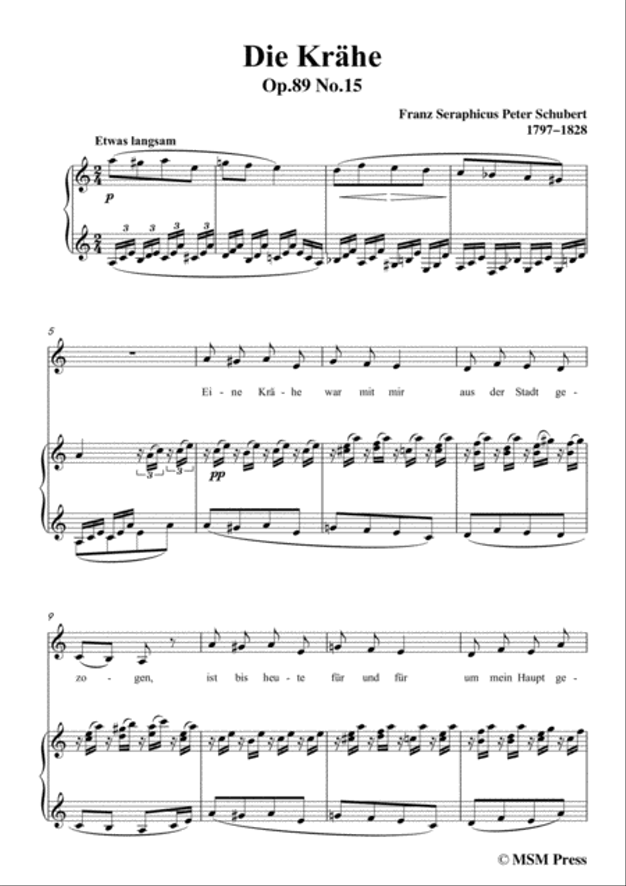 Schubert-Die Krähe,in a minor,Op.89 No.15,for Voice and Piano Voice Solo scores gallery preview page 3
