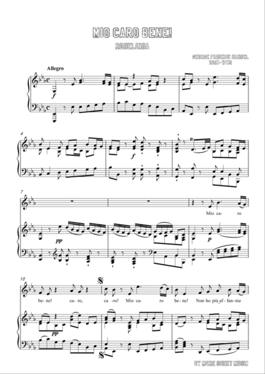 Handel-Mio caro bene! in E flat Major,for Voice and Piano Voice Solo scores gallery preview page 3