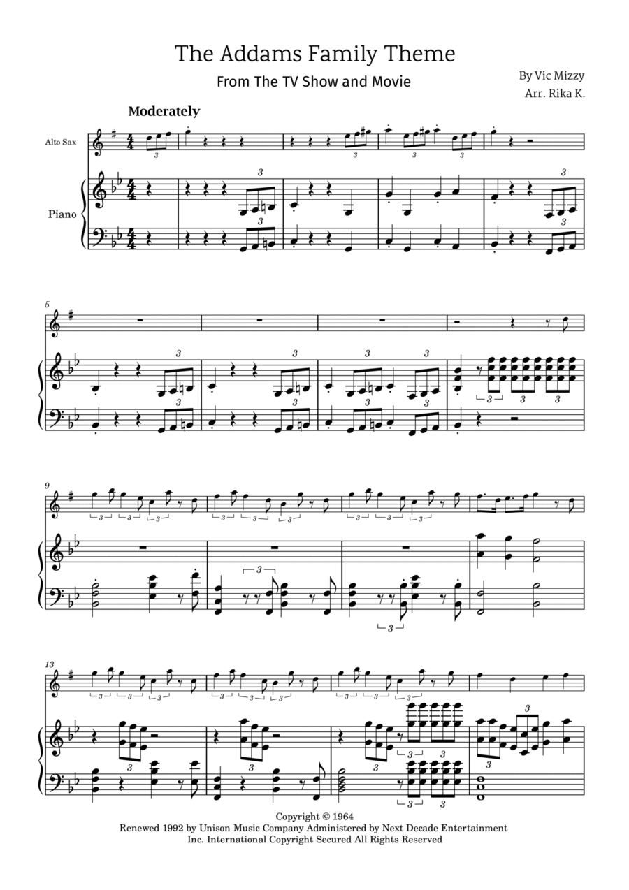 Addams Family Theme Alto Saxophone scores gallery preview page 1