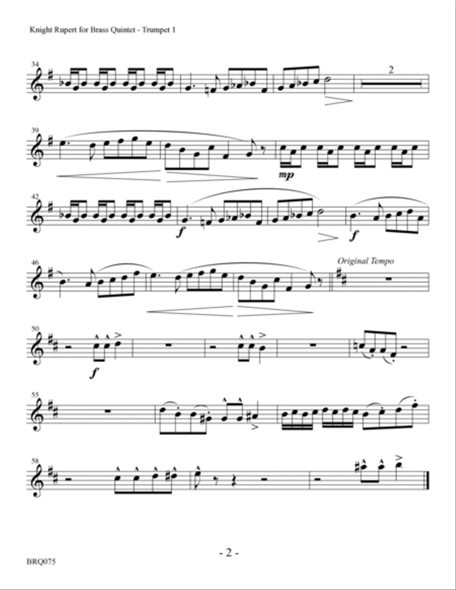 KNIGHT RUPERT (Robert Schumann Piano Solo) arranged for BRASS QUINTET (unaccompanied) Small Ensemble scores gallery preview page 6